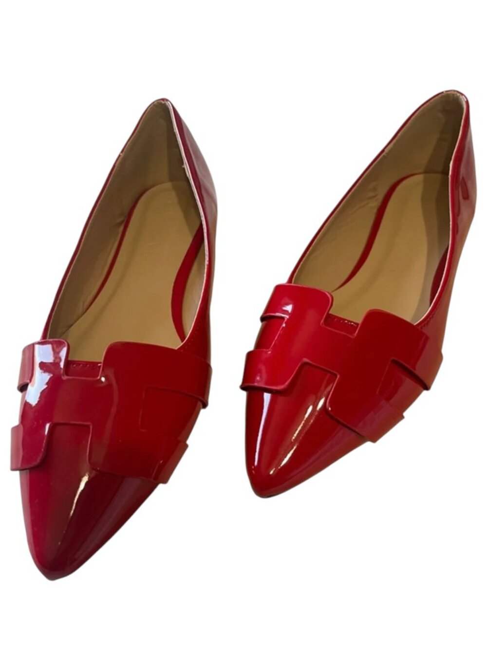 Wild Diva Women's Geometric Design Slip-On Patent PU Pointed Toe Ballet Flats - Picture 2 of 6